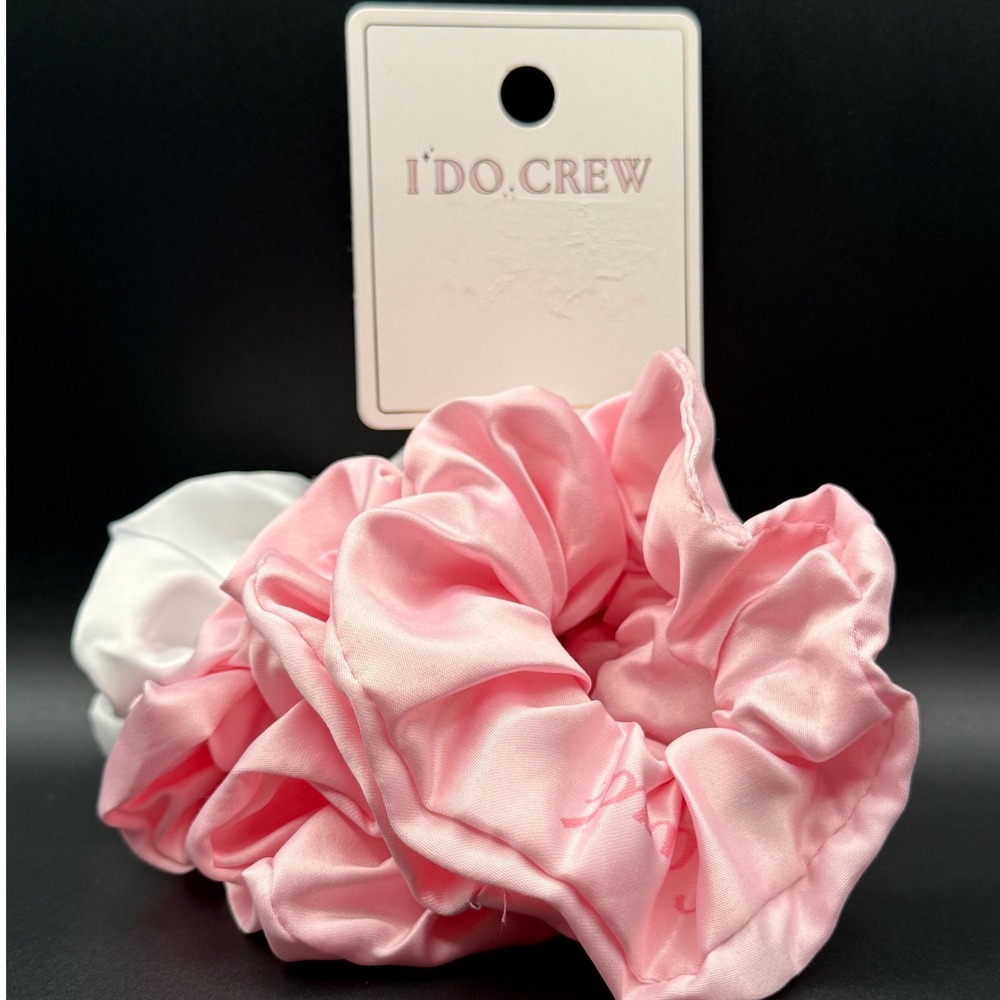 I Do‎ Crew Bride Squad Satin Twisters Hair Scrunchies Pink White 2 Pack Target